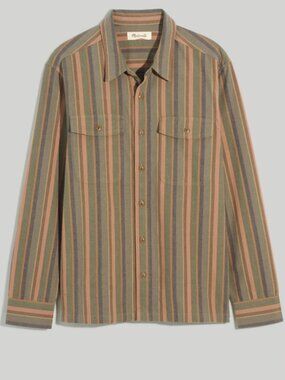 Madewell Green and Brown striped Boxy Shirt brushed cotton NWT size XXL